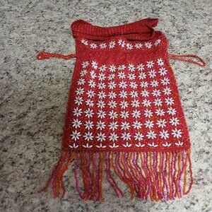 Christian Livingston Beaded Red purse with white flowers